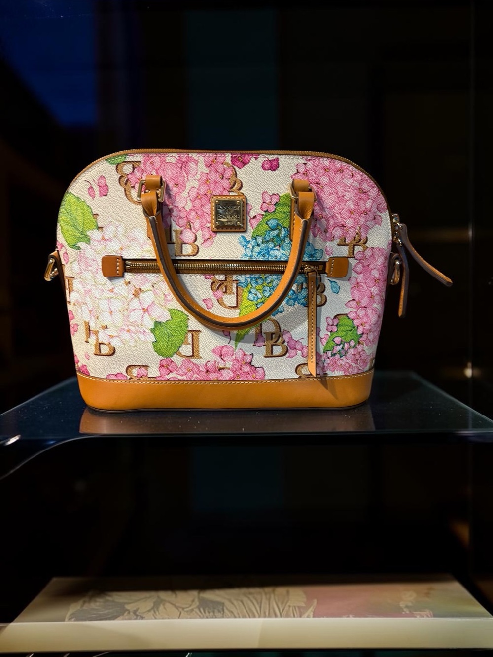 Dooney & Bourke Hydrangea Floral Satchel Pink Blue DB Monogram Bag